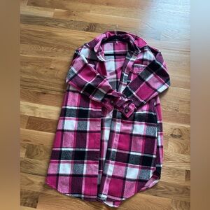 Pink and Black Plaid Shirt Jacket